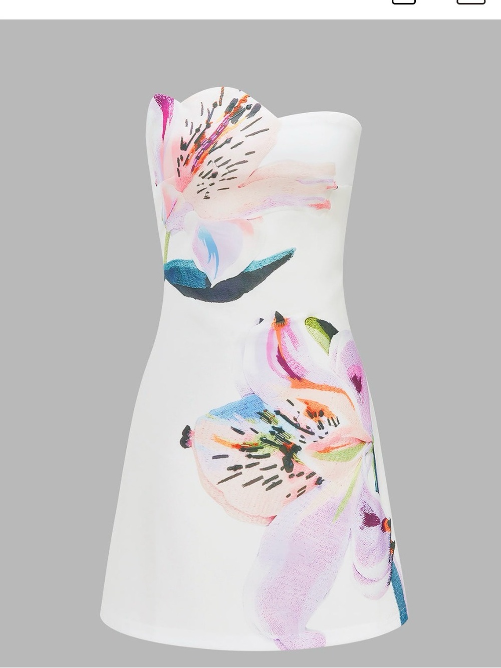 Commense White Strapless Dress with Pastel Floral Print